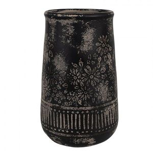 Černo-šedá keramická váza s květy - Ø 15*23 cm 6CE1709 obraz