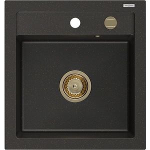 MEXEN/S Vito Vito granitový dřez 1-miska 520x490 mm, černá/zlatá metalik, + zlatý sifon 6503521000-75-G obraz