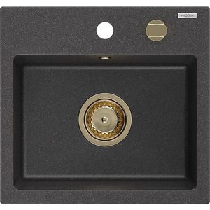 MEXEN/S Milo granitový dřez 1 435 x 410 mm, černá kropenatá, + zlatý sifon 6505441000-76-G obraz
