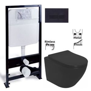 REA Závěsná WC mísa včetně sedátka RIMLESS Carlo Mini Slim černá matná REA-C8489 obraz