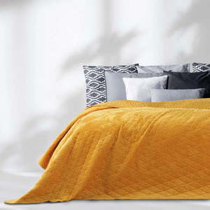 Žlutý přehoz přes postel AmeliaHome Laila Honey, 260 x 240 cm obraz