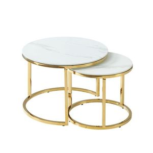 Konferenční stolek MESI bílý mramor/ zlatá obraz