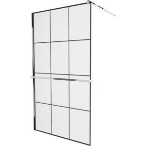 MEXEN/S KIOTO Sprchová zástěna WALK-IN s poličkou a držákem ručníků 100 x 200, transparent/černá 8 mm, chrom 800-100-121-01-77 obraz