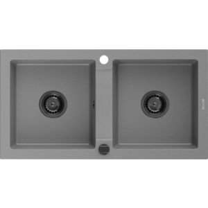 MEXEN/S Mario granitový dřez 2-bowl 820 x 436 mm, šedá, + černý sifon 6504822000-71-B obraz