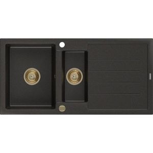 MEXEN/S Andres granitový dřez s odkapávačem 1000 x 500 mm černá/zlatá metalik, zlatý sifon 6515101510-75-G obraz