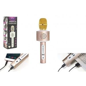 Mikrofon karaoke Bluetooth zlatý na baterie s USB kabelem v krabici 10x28x8, 5cm obraz