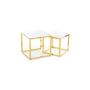 HowHomely SADA 2x Konferenční stolek LIGHT 42x45 cm zlatá/bílý mramor obraz