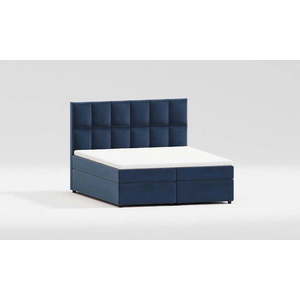 Tmavě modrá čalouněná dvoulůžková postel s úložným prostorem 200x200 cm Flip – Ropez obraz