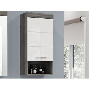 Závěsná koupelnová skříňka Scout, šedý dub/bílá lesk obraz