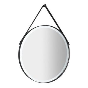 SAPHO ORBITER kulaté zrcadlo s LED osvětlením ø 60cm, kožený pásek, černá mat ORL060 obraz