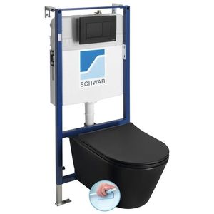 SAPHO Závěsné WC AVVA Rimless s podomítkovou nádržkou a tlačítkem Schwab, černá mat 100314-110-SET5 obraz