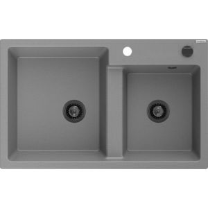 MEXEN/S Tomas granitový dřez 2-bowl 800 x 500 mm, šedá, + černý sifon 6516802000-71-B obraz