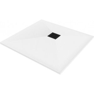 MEXEN/S Stone+ čtvercová sprchová vanička 100 x 100, bílá, mřížka černá 44101010-B obraz