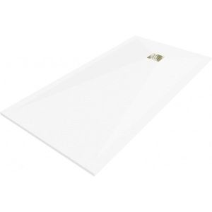MEXEN/S Stone+ obdélníková sprchová vanička 160 x 70, bílá, mřížka zlatá 44107016-G obraz