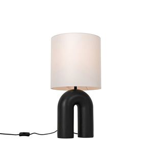 Designová stolní lampa černá s bílým lněným stínidlem - Lotti obraz