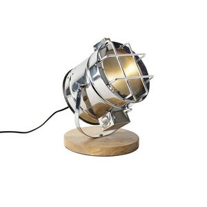 Průmyslová stolní lampa ocelová se dřevem nastavitelná - Lesklá obraz