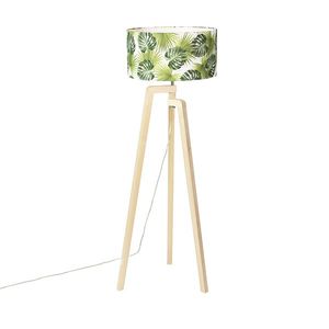 Stojací lampa stativ dřevo s listovým stínidlem - Puros obraz