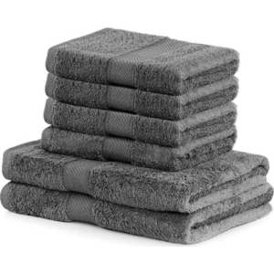 Set 2 tmavě šedých osušek a 4 ručníků DecoKing Bamby Charcoal obraz