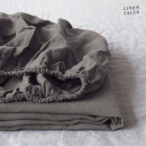 Tmavě šedé lněné elastické prostěradlo Linen Tales, 180 x 200 cm obraz