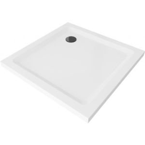 MEXEN/S Flat sprchová vanička čtvercová slim 80 x 80, bílá + černý sifon 40108080B obraz
