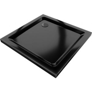 MEXEN/S Flat sprchová vanička čtvercová slim 80 x 80, černá + černý sifon 40708080B obraz