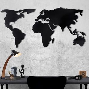 Mapa světa na zeď, 60 x 120 cm, černý kov obraz