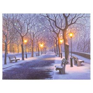 Nástěnná malba zimní večer, 4 LED, 30 x 40 cm obraz