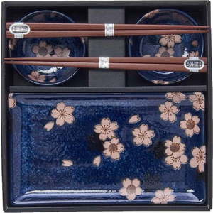 6dílný set modrého keramického nádobí na sushi MIJ Sakura obraz