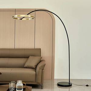 Lucande Lucande LED oblouková stojací lampa Yekta, 3stupňová, mosazná barva obraz