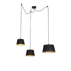 Závěsná lampa se 3 bavlněnými odstíny černé se zlatou - Cava obraz