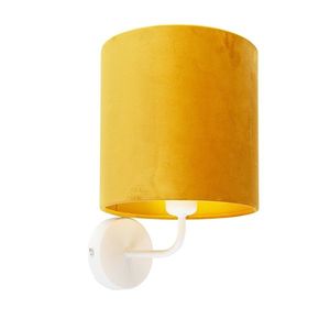 Vintage nástěnná lampa bílá se žlutým sametovým odstínem - Matt obraz
