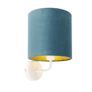 Vintage nástěnná lampa bílá s odstínem modrého sametu - Matt obraz