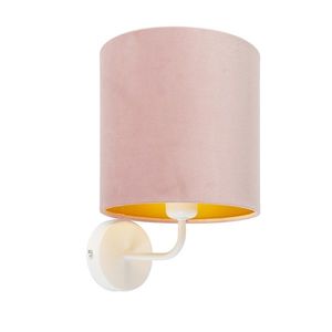 Vintage nástěnná lampa bílá s odstínem růžového sametu - Matt obraz