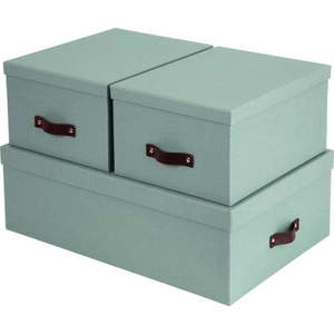 Kartonové úložné boxy s víkem v mentolové barvě v sadě 3 ks 31x47x15 cm Inge – Bigso Box of Sweden obraz
