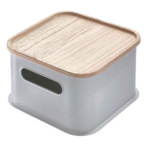 Šedý úložný box s víkem ze dřeva paulownia iDesign Eco Handled, 21, 3 x 21, 3 cm obraz
