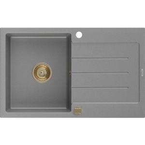 MEXEN/S Bruno granitový dřez 1 s odkapávačem 795x495 mm, šedá, + zlatý sifon 6513791010-71-G obraz