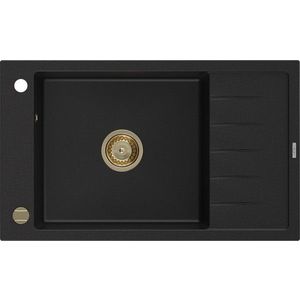 MEXEN/S Elias granitový dřez 1-miska s odkapávačem 795 x 480 mm, černý, zlatý sifon 6511791005-77-G obraz