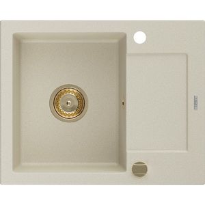 MEXEN/S Enzo granitový dřez 1 s odkapávačem 576x465 mm, béžová, + zlatý sifon 6506571005-69-G obraz