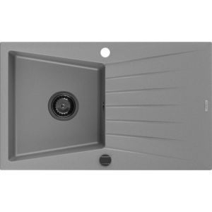 MEXEN/S Cesar granitový dřez 1 s odkapávačem 775 x 470 mm, šedá, + černý sifon 6514771010-71-B obraz