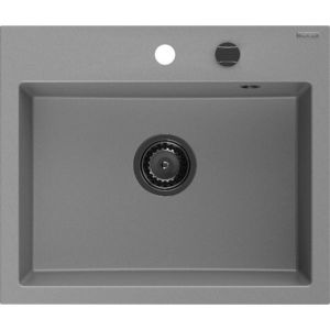 MEXEN/S Oscar granitový dřez 580 x 490 mm, šedá, černý sifon 6519581000-71-B obraz