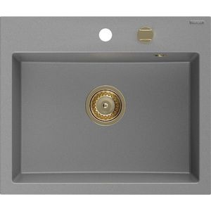 MEXEN/S Oscar granitový dřez 580 x 490 mm, šedá, zlatý sifon 6519581000-71-G obraz