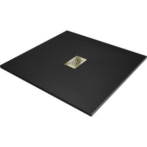 MEXEN/S Hugo sprchová vanička SMC 100 x 100, černá, krytka zlatá 42701010-G obraz