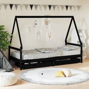 Dětská postel se zásuvkami černá 90x190 cm masivní borové dřevo obraz