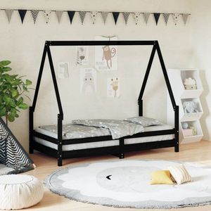 Dětská postel černá 80 x 160 cm masivní borové dřevo obraz