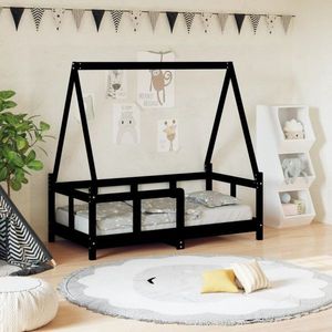 Dětská postel černá 70 x 140 cm masivní borové dřevo obraz