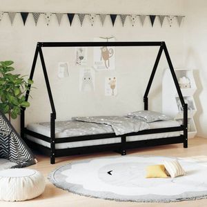 Dětská postel černá 90 x 190 cm masivní borové dřevo obraz
