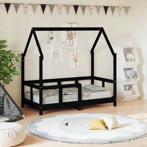 Dětská postel černá 70 x 140 cm masivní borové dřevo obraz