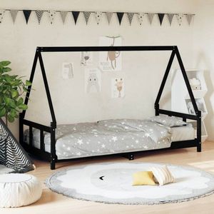 Dětská postel černá 90 x 200 cm masivní borové dřevo obraz