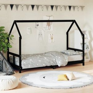 Dětská postel černá 80 x 200 cm masivní borové dřevo obraz