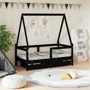 Dětská postel se zásuvkami černá 70x140 cm masivní borové dřevo obraz